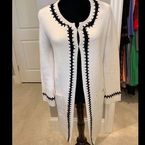 Long Black and Cream Cardigan with Thread Detail
